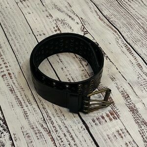 Black Genuine Leather Brass Grommet Belt